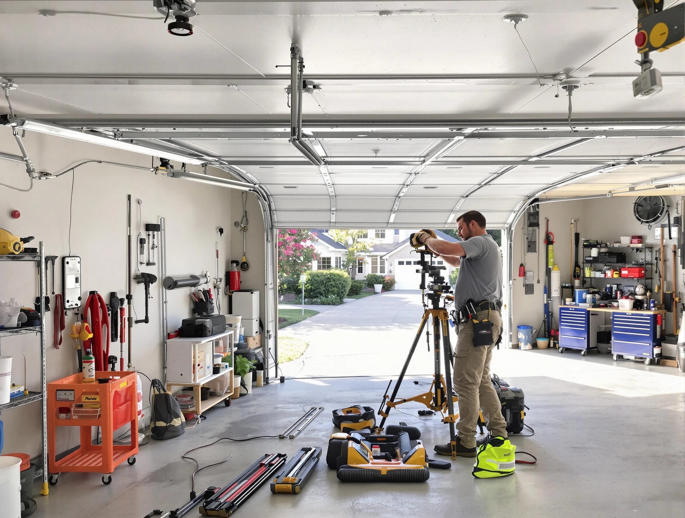 Hanceville Garage Door Repair specialist performing laser-guided track alignment in Hanceville